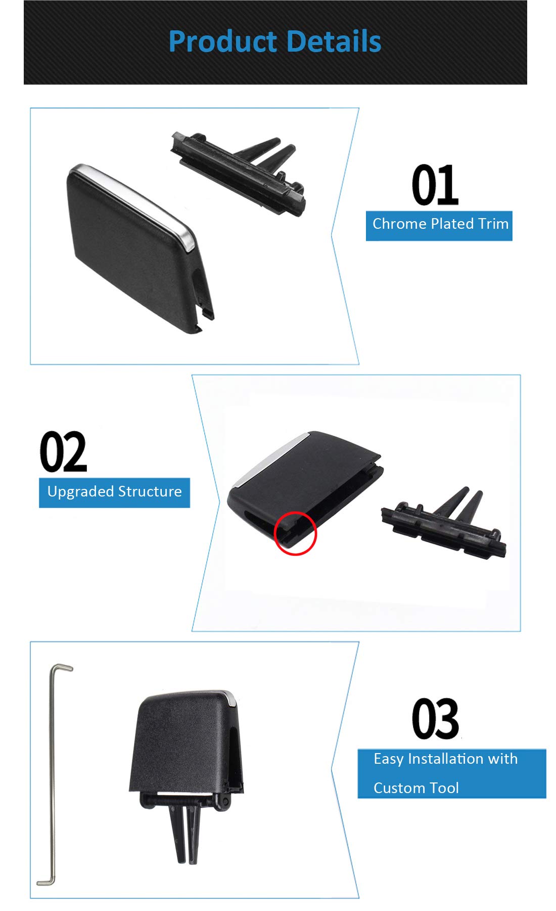 Jaronx 1Pcs Air Vent Clip Tab Compatible With Bmw 3 Series E90 E91 E92 E93, Upgraded Air Grille Tabs Ac Vent Outlet Clip (Compatible With Bmw 320I,325I,328I,330I,335I 2005-2011)(Front Row)