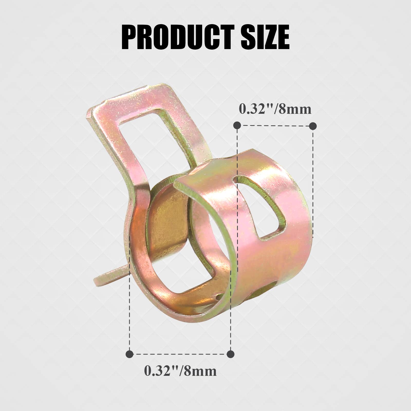 Rierdge 60 Pcs 8Mm Id Spring Band Type Clamps, 5/16'' Fuel Hose Clamps Fasteners, Golden Spring Hose Clip For Fuel Hose Line Wat