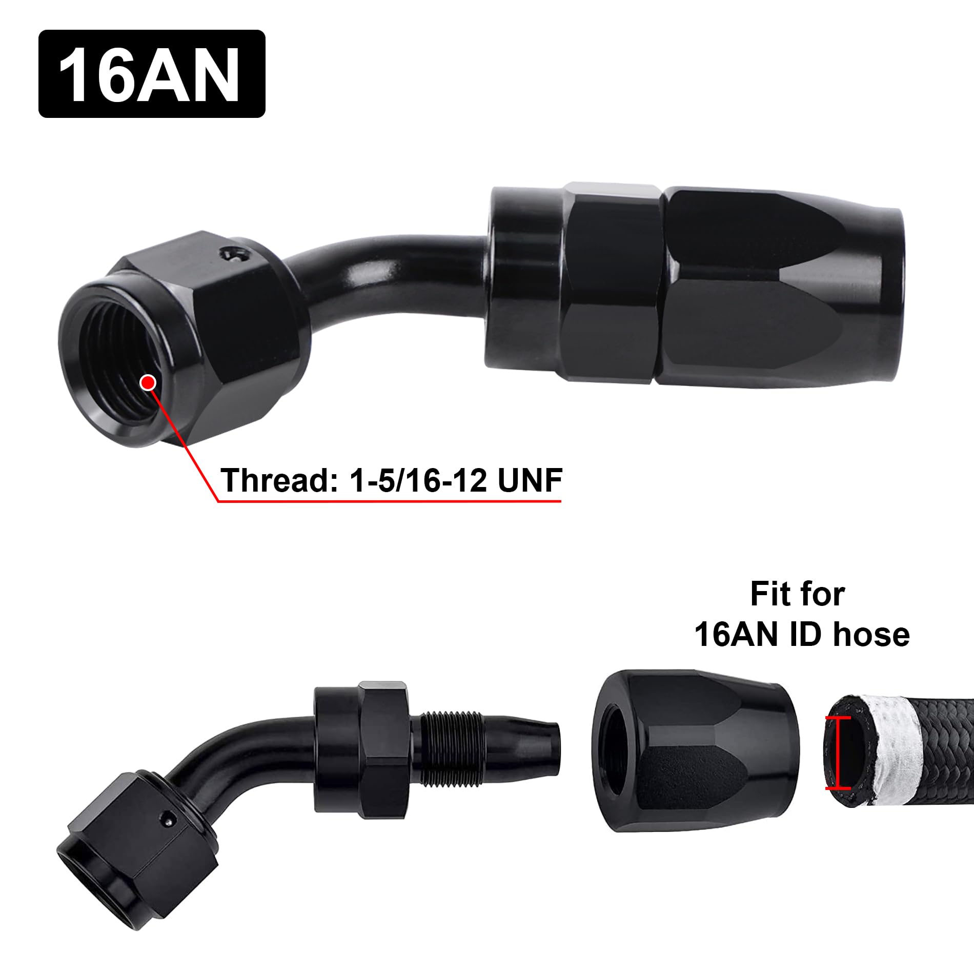 Evil Energy 16An Hose End Fitting 45 Degree Swivel For Cpe Braided Fuel Hose Black