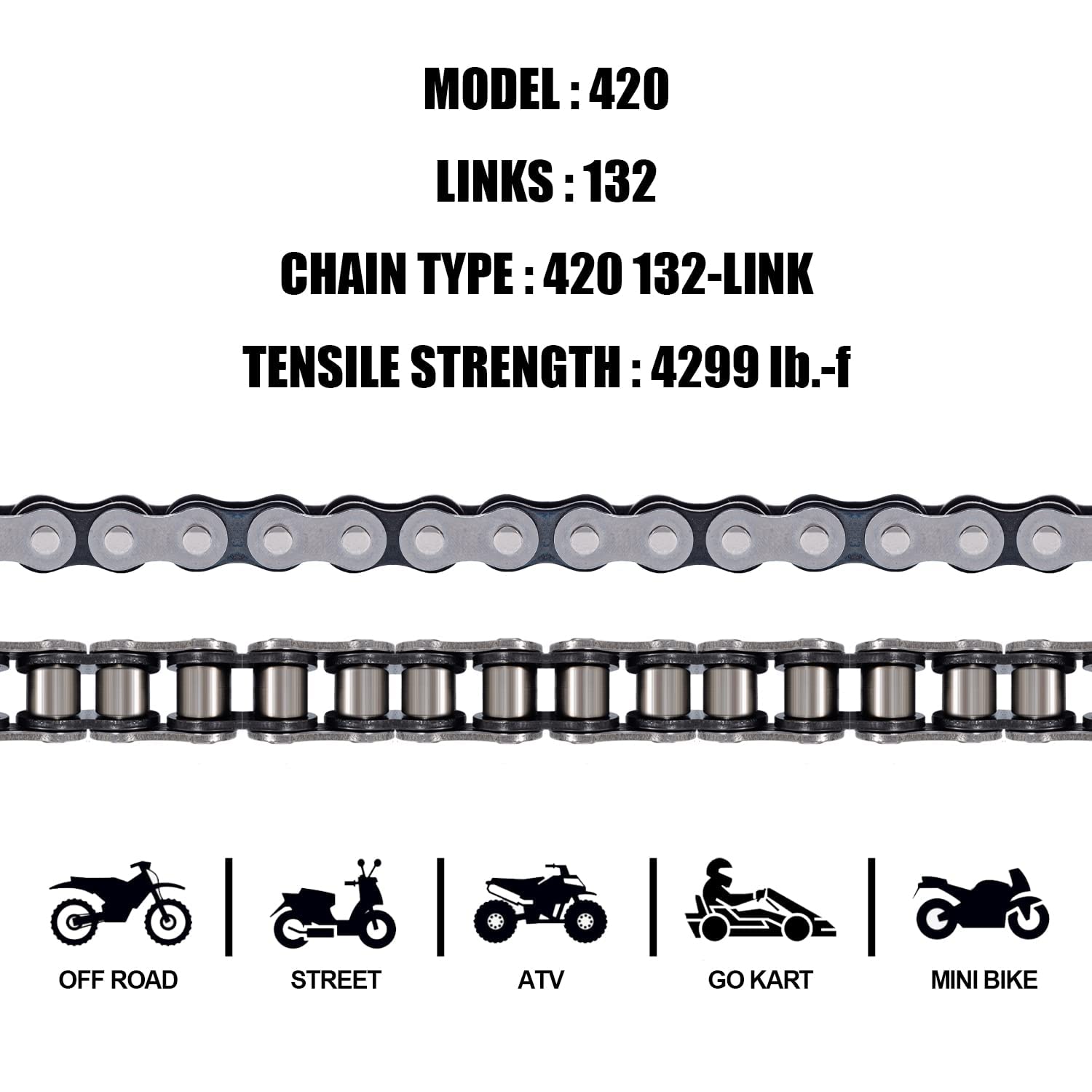 Dyctaho 420 Motorcycle Chain 132 Link Standard Roller Chain With Free Chain Breaker 5 Connecting Master Link For 100Cc 110Cc 125Cc Dirt Pit Bike Atv Quad Go Kart Mini Bike Scooter