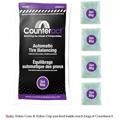 Counteract 3Oz-B4 Centrifugal Force Tire/Wheel Balancing Beads - Off-Road Vehicles, Light Duty Truck Tires, (4) 3Oz Balance Bead Bags, (4) Valve Caps And Cores