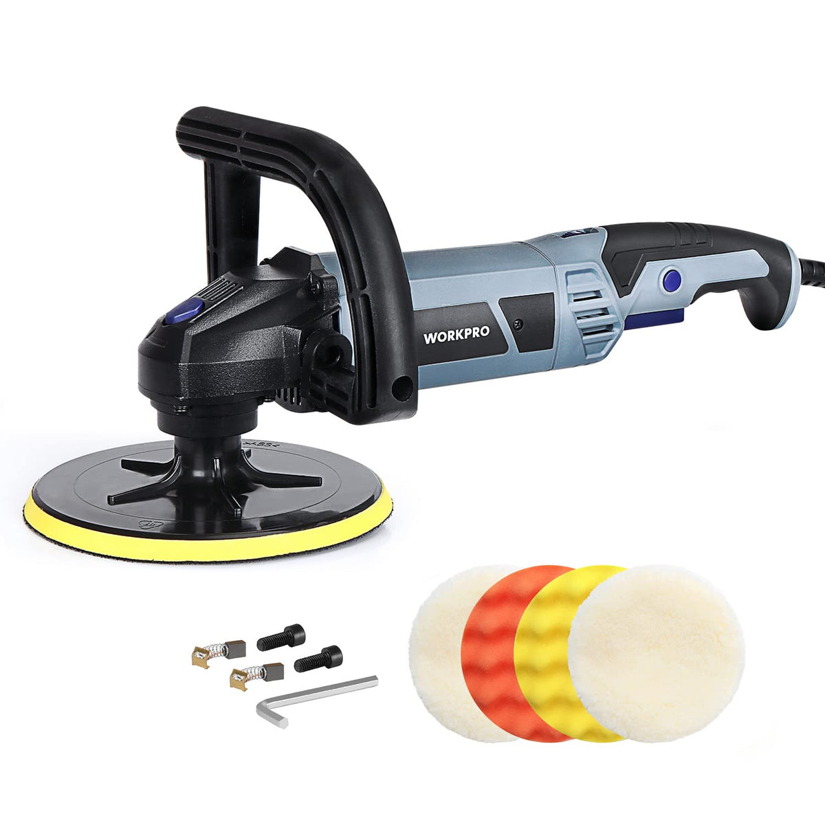 Workpro Buffer Polisher - 7-Inch Car Buffer Waxer With 4 Buffing And Polishing Pads, 6 Variable Speed 1000-3800 Rpm, Detachable 