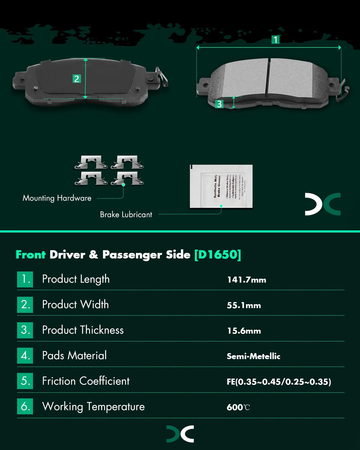 Scitoo D1650 D905 Front Semi-Metal Rear Ceramic Brake Pads Sets Fit For Nissan Altima 2013 2014 2015 2016 2017 2018 2019 2020 20