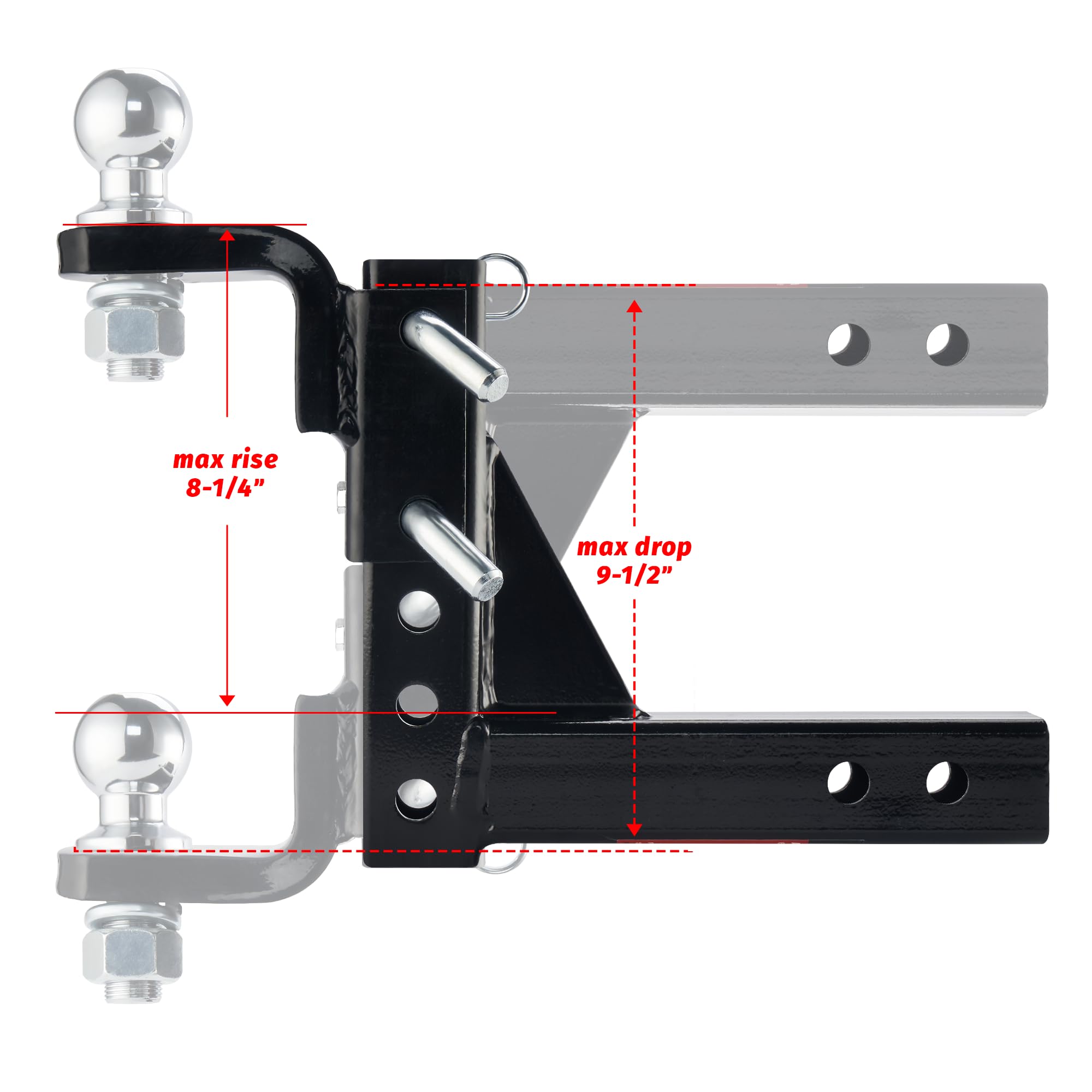 Openroad Adjustable Trailer Hitch Ball Mount, Fits 2-Inch Receiver, 1-Inch Hole, 7500Lbs, 9-1/2'' Drop/ 8-1/4'' Rise Drop Hitch,
