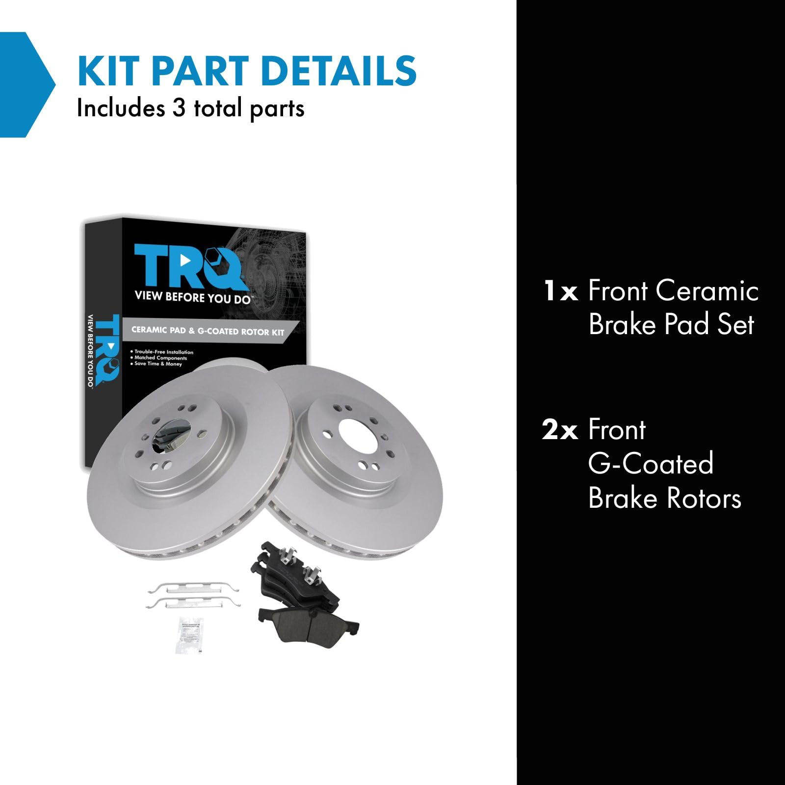 Trq Front Brake Pad & Rotor Kit Ceramic Premium G-Coated Compatible With Mercedes-Benz