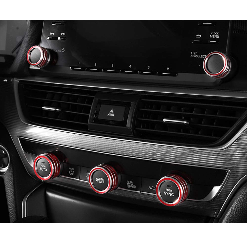 Thor-Ind 5Pcs Aluminum Car Centre Console Ac Air Conditioning Knob Sound Volume Knob Cover Trim For 10Th Honda Accord Sedan Sport Ex Ex-L Lx 2018 2019 2020 2021 (Red)