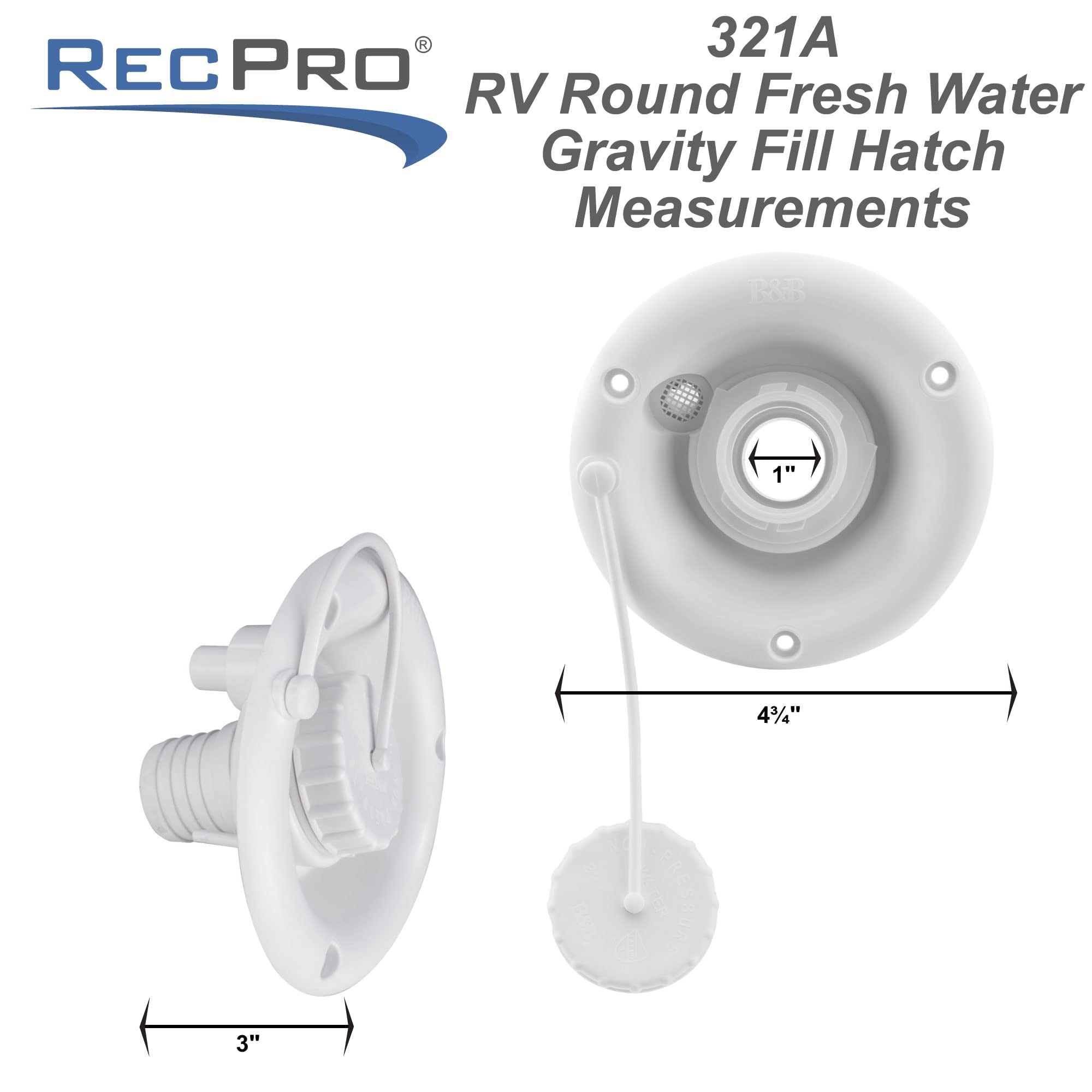 RecPro RV Round Fresh Water Gravity Fill Hatch Inlet | RV Water Fill Hatch | Camper Water Inlet Hatch | Trailer Water Fill Hatch