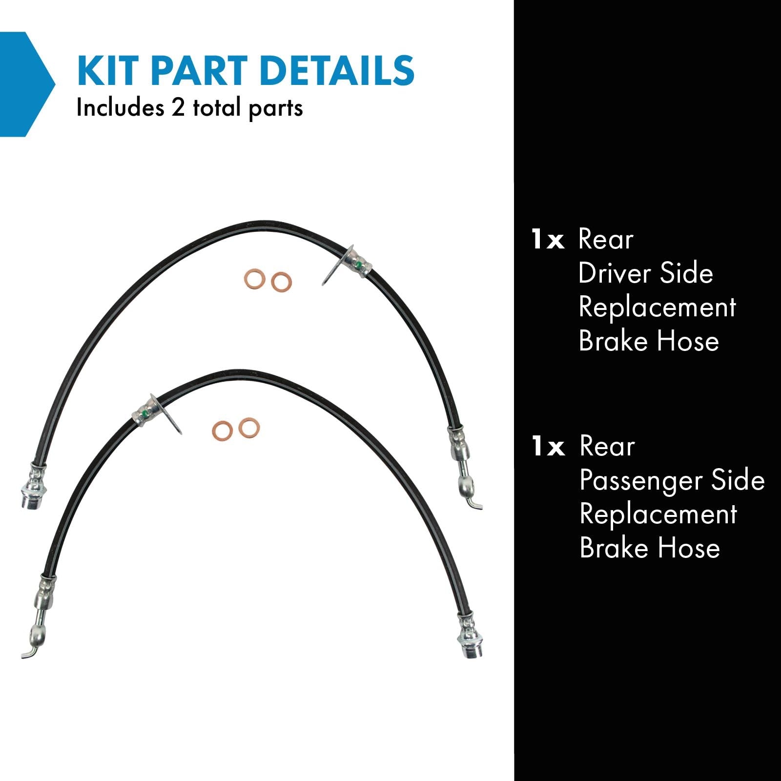 Trq Rear Brake Hose Set Compatible With 2002-2003 Lexus Es300 2004-2006 Es330 2007-2012 Es350 2005-2012 Toyota Avalon 2002-2011