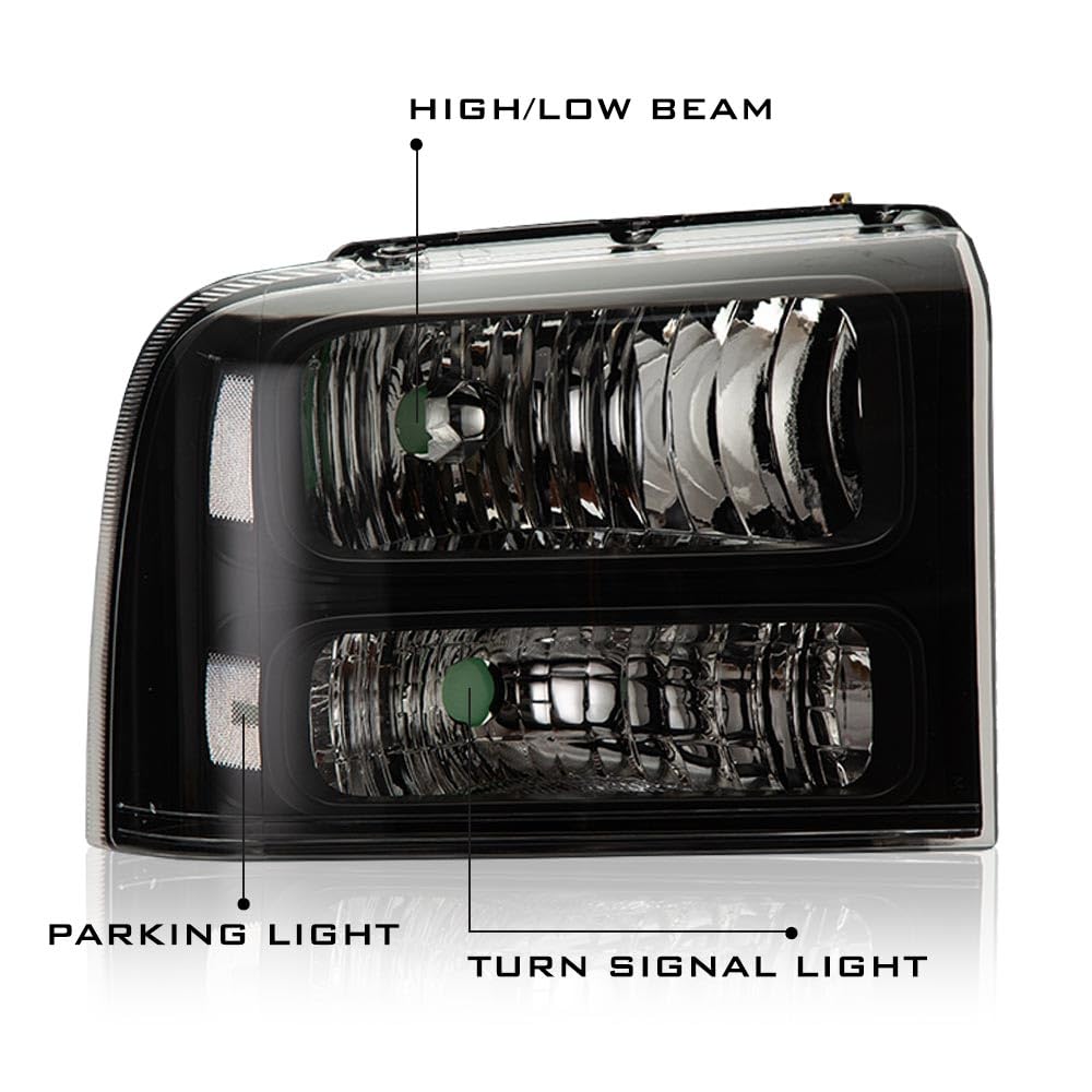 Pit66 Headlight Assembly Compatible With 2005-2007 Ford F250 F350 F450 F550 Super Duty/ 2005 Excursion,(Not Fit Sealed Beam Head