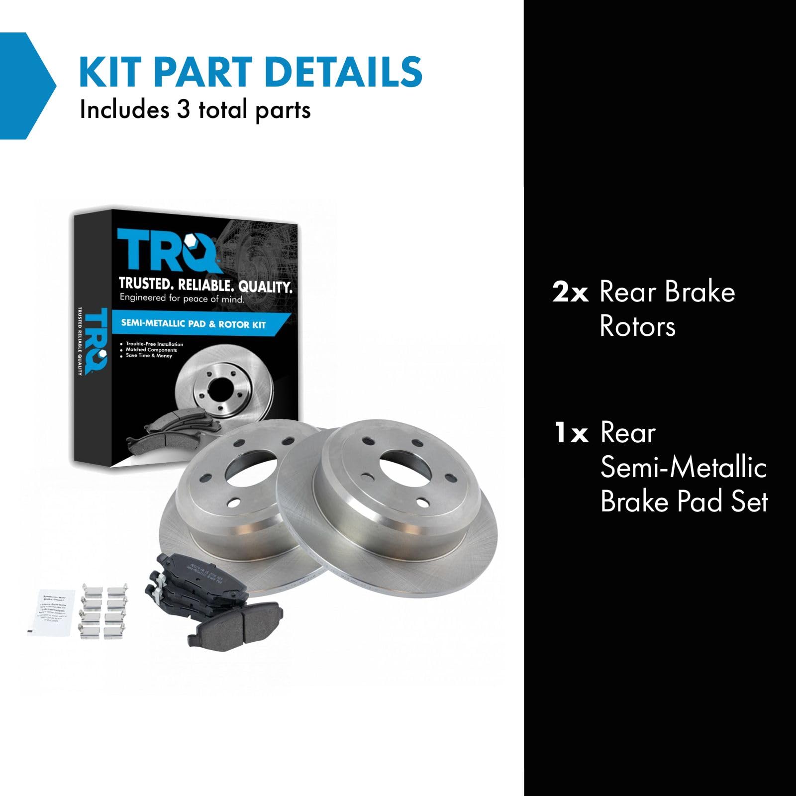 Trq Rear Brake Pad & Rotor Kit Brake Pads Brake Rotor Semi-Metallic Compatible With 2007-2017 Jeep Wrangler 2018 Wrangler Jk