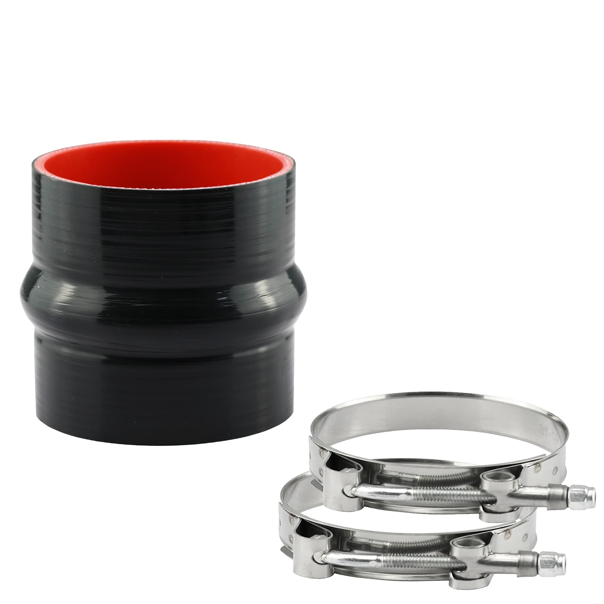 Ucreative 4'' Length Hump Black Silicone High Temperature 4-Ply Reinforced Straight Hump Coupler Hose With T-Bolt Clamp Id: 4.0'