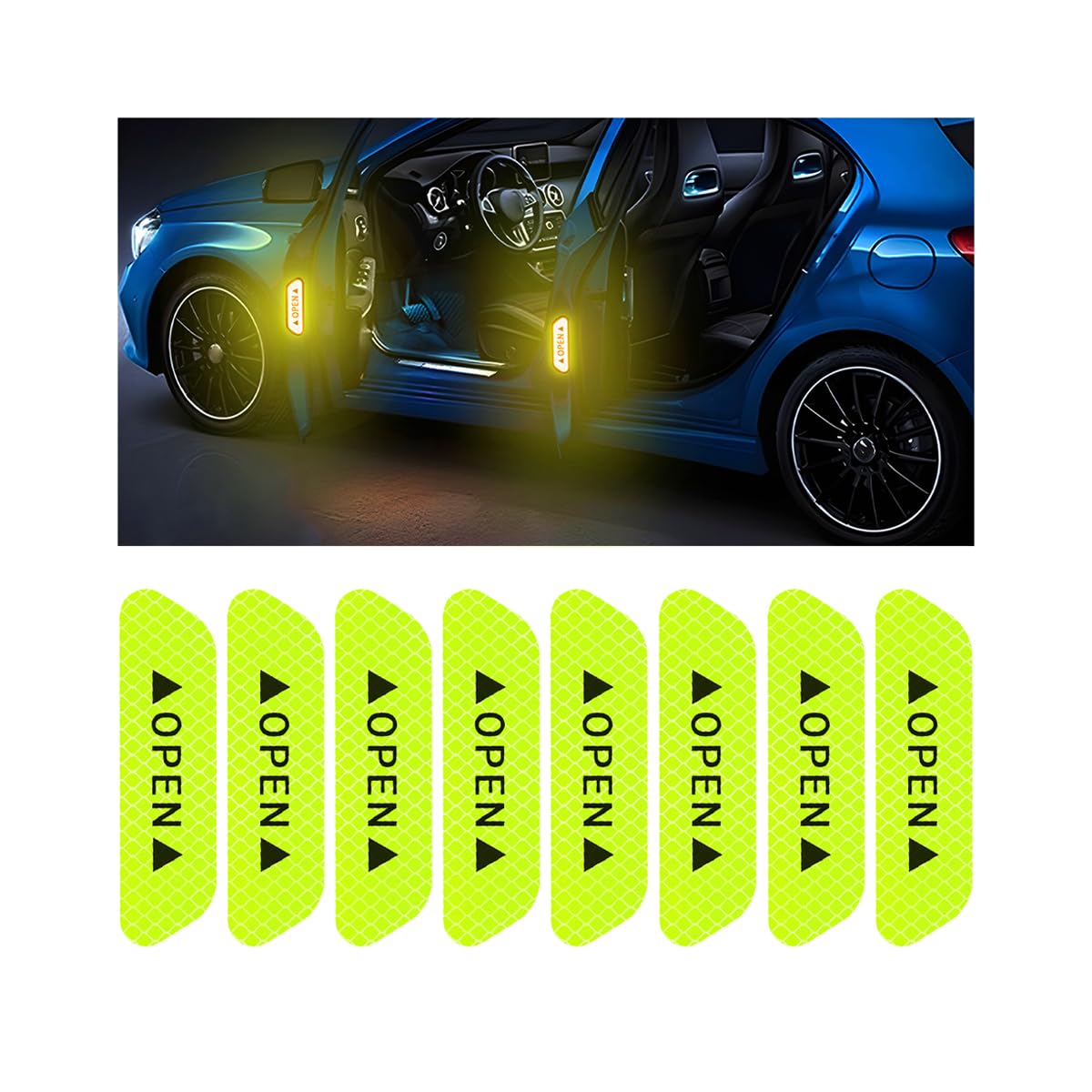 Aukepo 8Pcs Reflective Open Warning Stickers For Car Door, Night Visibility Auto Safety Prompt Decals, Anti-Collision Protective