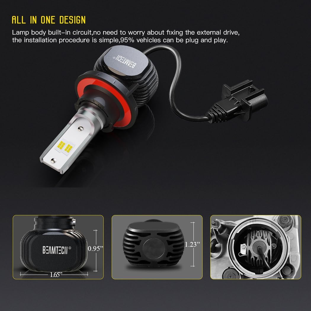 Beamtech H13 Bulbs, S1 Series 9008 Fog Lights, 300% Brighter 6500K White, 2 Bulbs