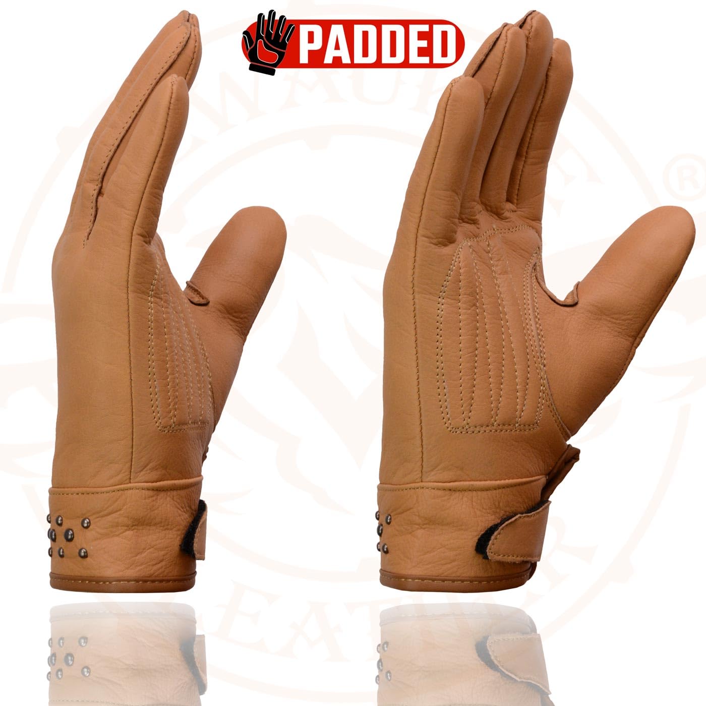 Milwaukee Leather MG7760 Women's Saddle Leather Gel Palm Lightweight Motorcycle Hand Gloves W/Stylish Wrist Detailing - XX-Large