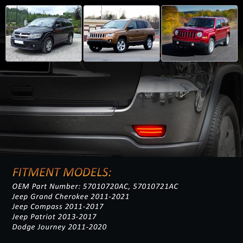 D-Lumina Rear Bumper Led Reflectors Light Lamp Assembly Fog Light Kit Compatible With Je-Ep Grand Cherokee, Compass, Patriot & D