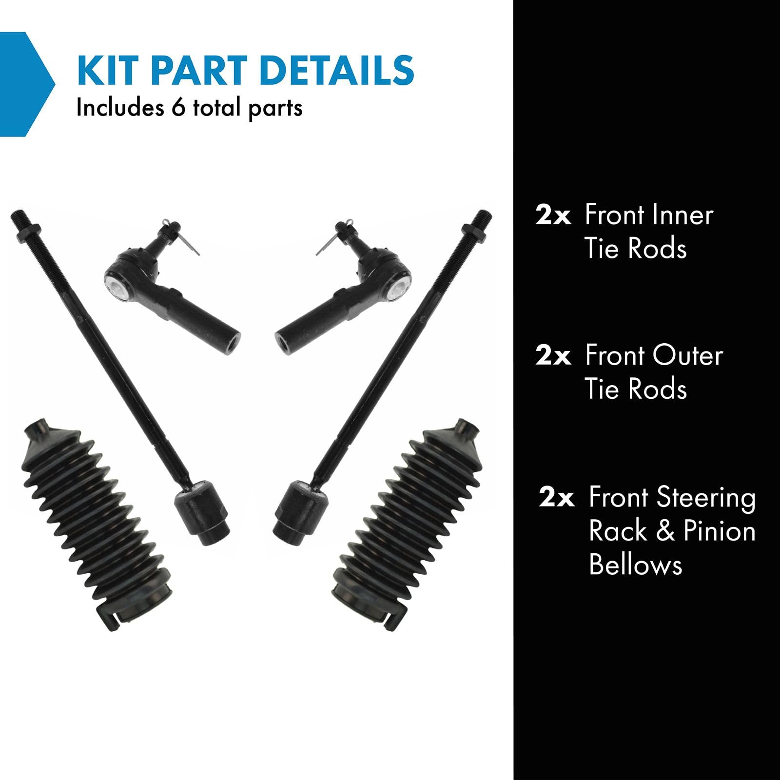 Trq Front Driver & Passenger Side Steering Kit Steering Rack & Pinion Bellow Tie Rod Compatible With 97-09 Buick 00-16 Chevrolet