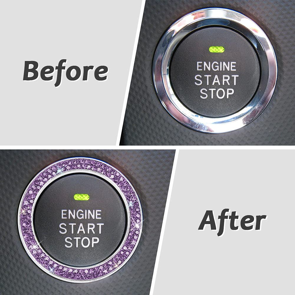 Tobequeen Purple Car Bling Ring, Diamond Rhinestone Push Start Emblem Sticker, Interior Crystal Car Decor,Bling Car Accessories(