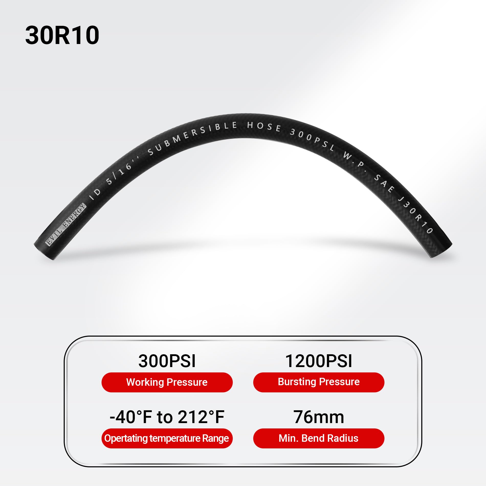 Evil Energy 3/8'' Submersible Fuel Hose E85 In Tank Line Sae 30R10 For Automotive Fuel Systems 1Ft 300Psi