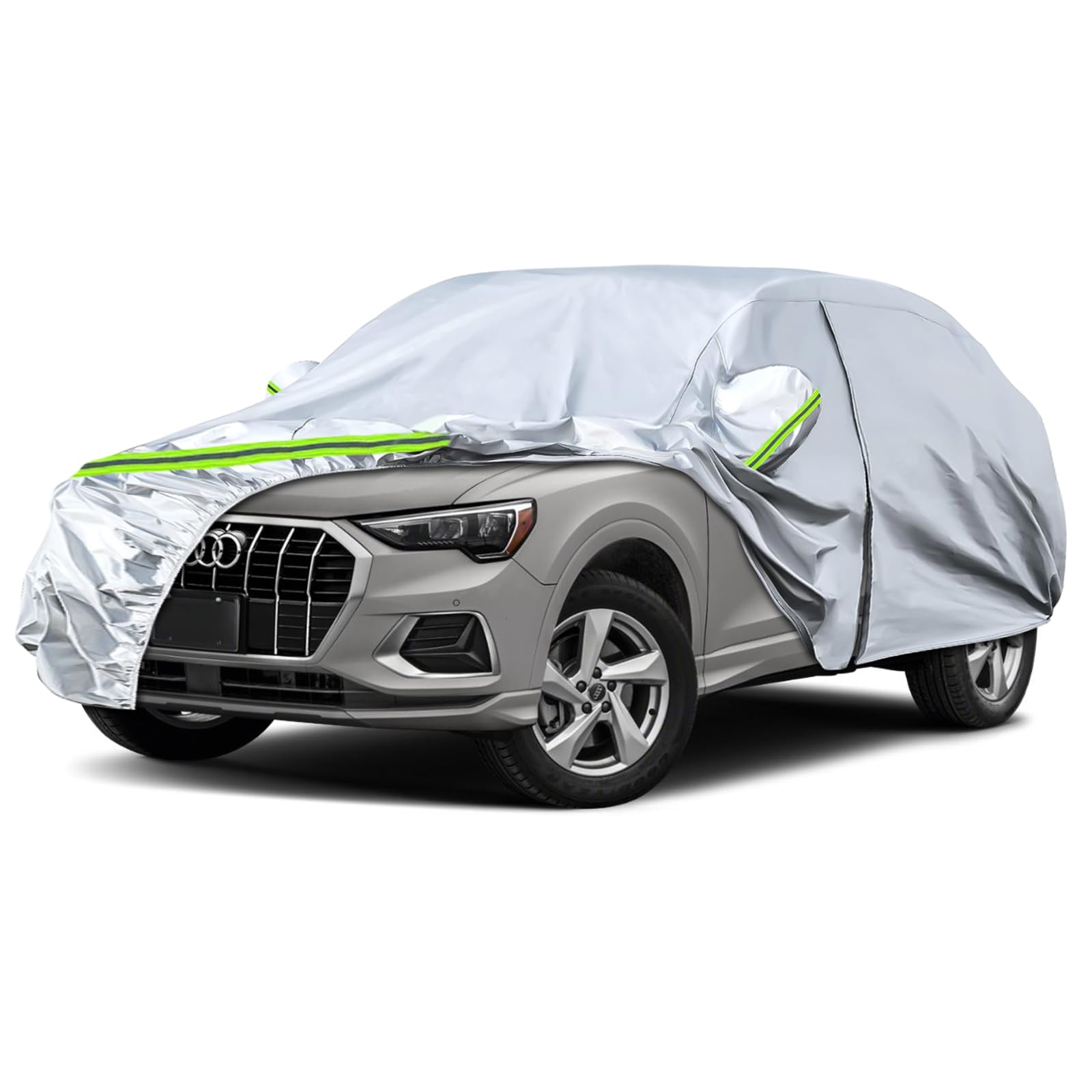 Waterproof Car Covers Replace For 2012-2025 Audi Q3, 6 Layers Silver All Weather Custom-Fit Car Cover With Zipper Door & Windpro