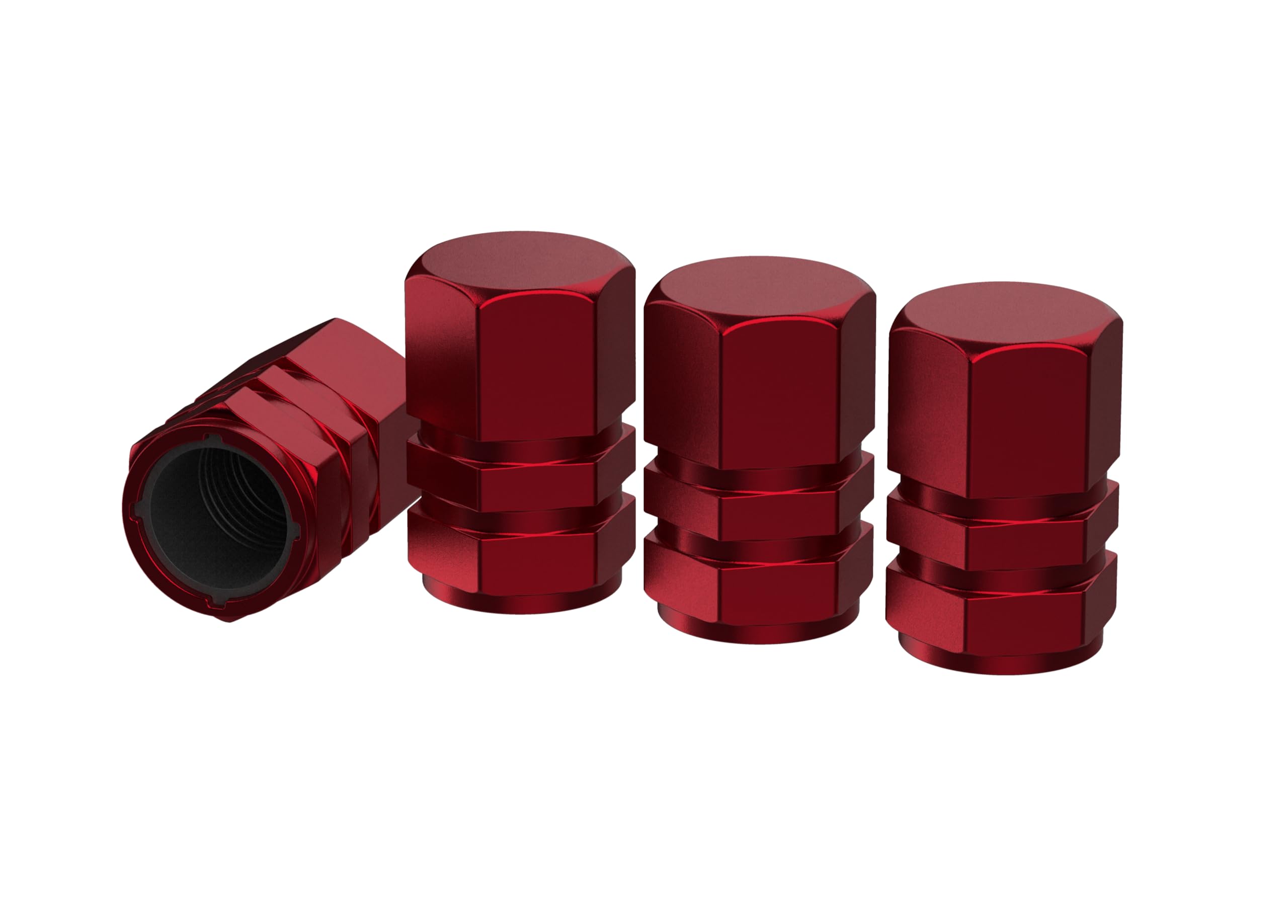 Tire Valve Stem Caps - 4 Pack - Anodized Aluminum - Corrosion Resistant - Cars Trucks Motorcycles SUVs and Bikes - Universal Hex