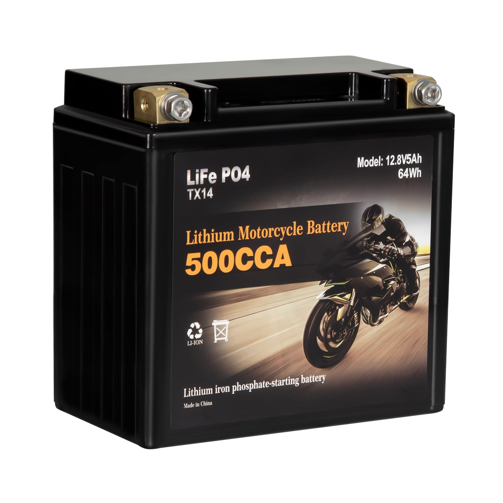 Autocessking YTX14-BS Lithium Motorcycle Battery, Group 14, 500A LiFePO4 Battery, 12V 5AH ATV, UTV, Jet Ski, 4 Wheeler, Snowmobi