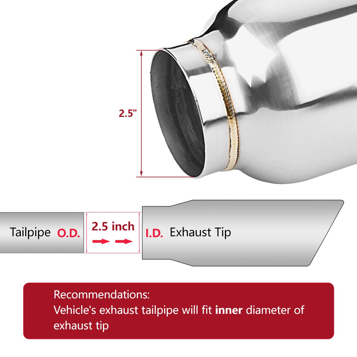 Lcgp 2.5'' To 4'' Diesel Exhaust Tip, 5'' Overall Length, Double Wall Design