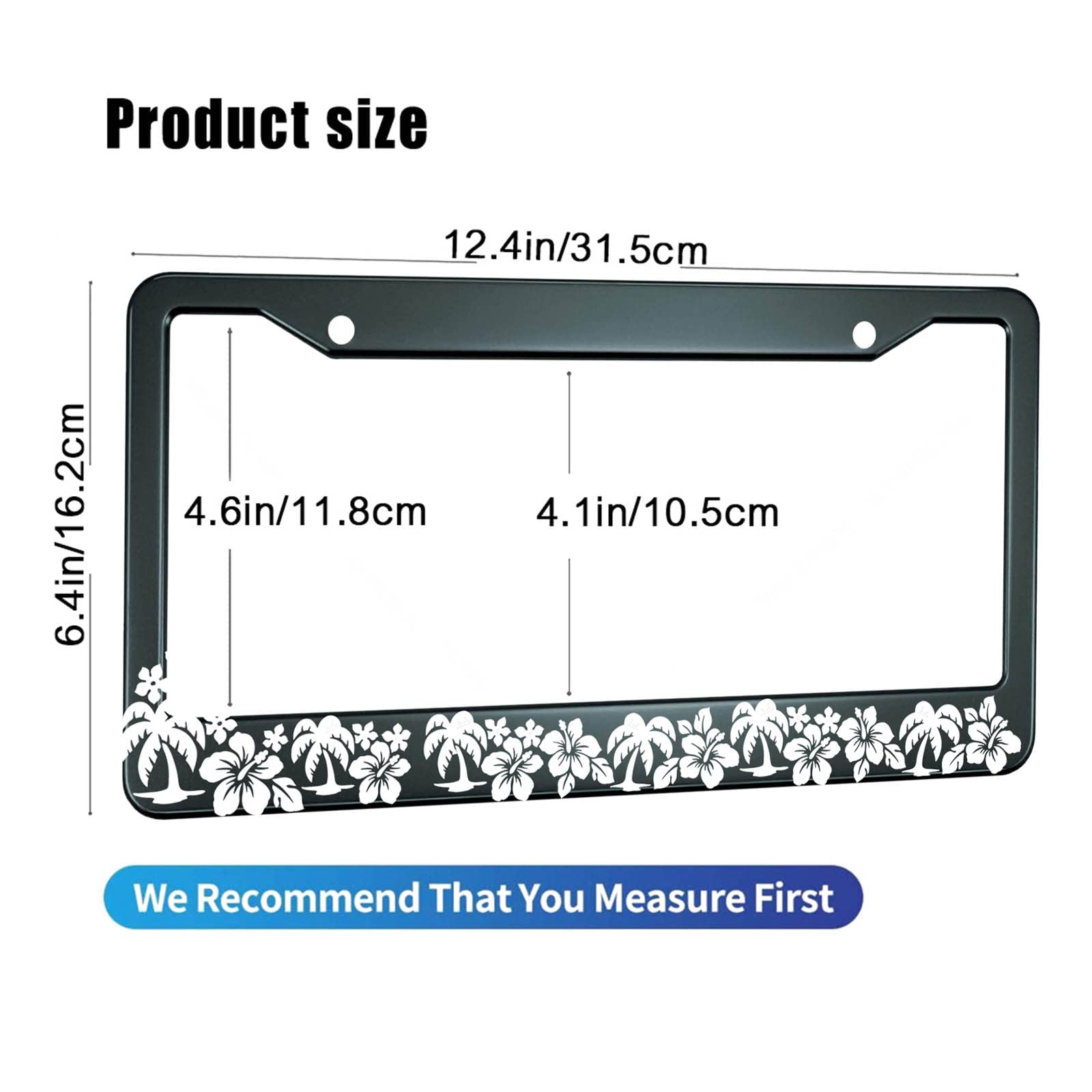 Hosnye Black And White Hibiscus License Plate Frame Metal License Plate Cover Front Plates Frames Car Tag Frame For Women Men Us Vehicles Standard