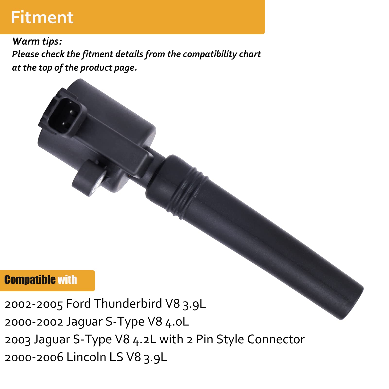 Ignition Coil Pack Set Of 8 Replacement For V8 3.9 Ford Thunderbird, 4.0 Lincoln Ls, Jaguar S Type, 2000 2001 2002 2003 2004 2005, Fd506 Dg515