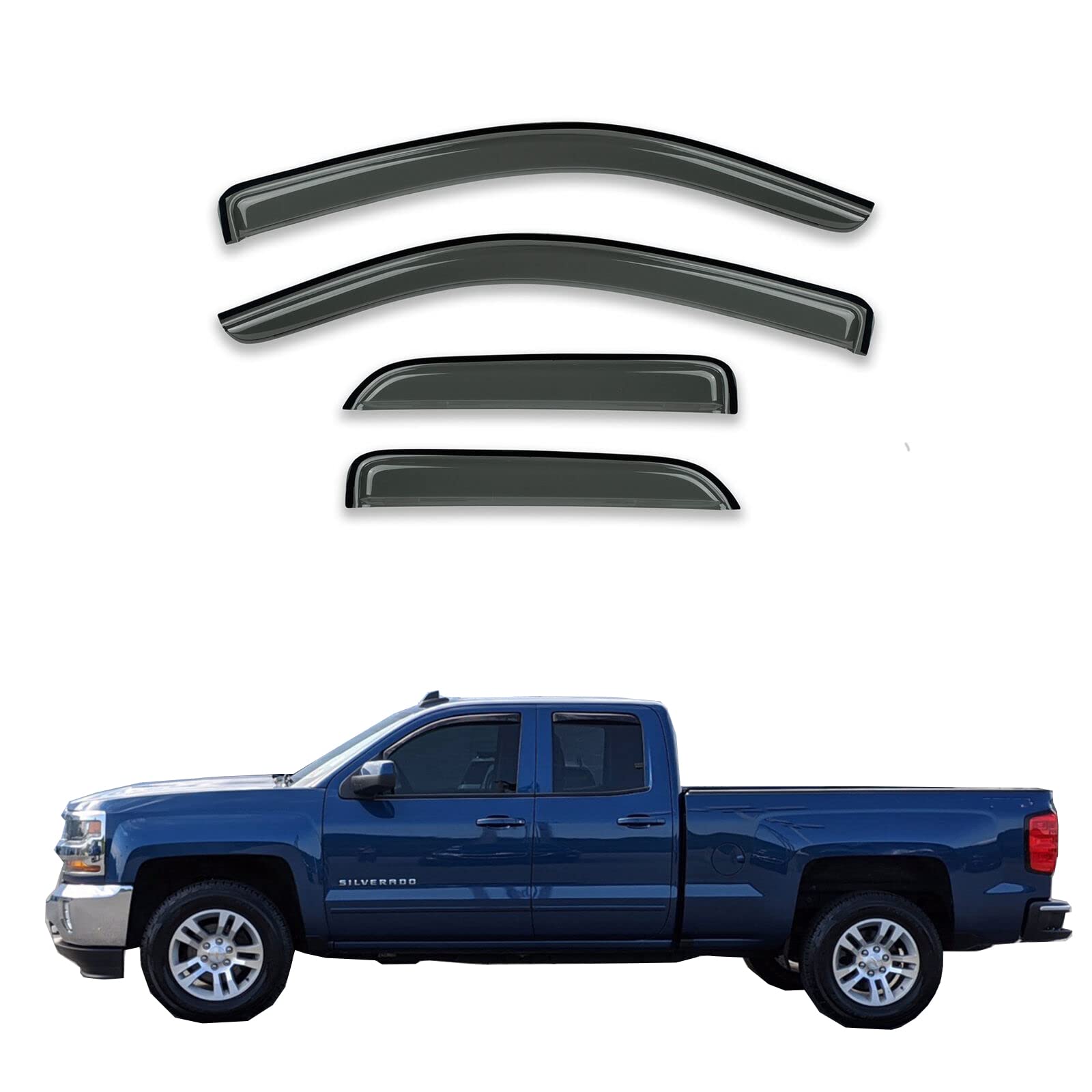 Gldifa Smoke Sun/Rain Guards Window Visor Compatible With 2014-2018 Chevy Silverado/Gmc Sierra Double Cab Wind Deflector 4Pcs 94