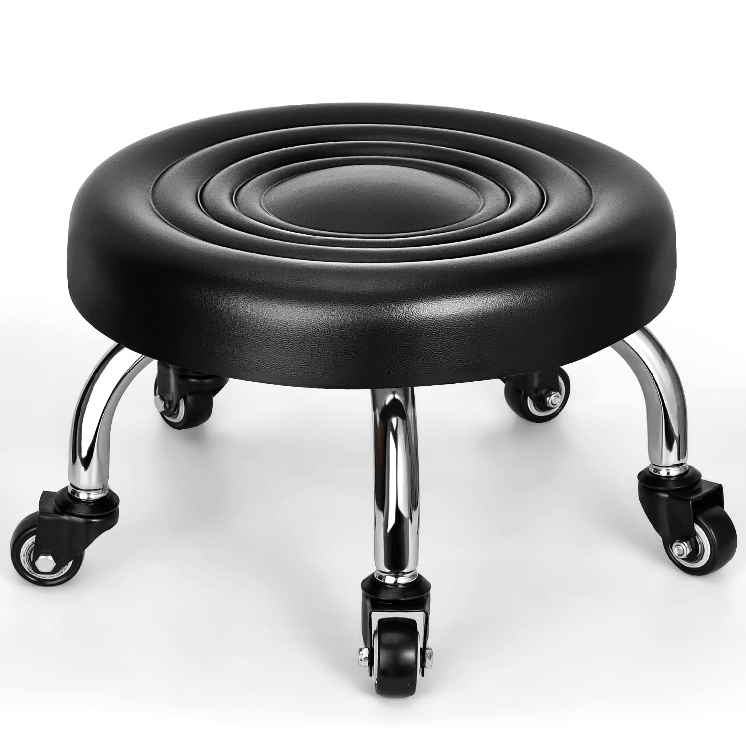 FLOLXNB Low Rolling Stool, Low Stool with Wheels, PU Leather Low Roller Seat Stool Chair, Rolling Seat Stool for Home Office Gar