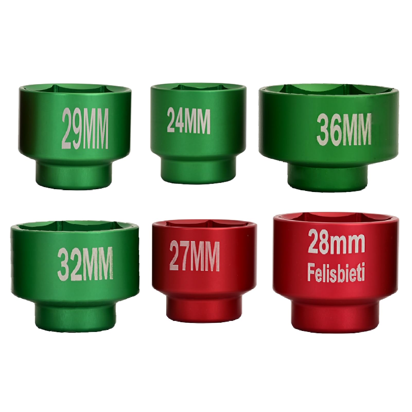 Felisbieti Oil Filter Socket Set, Oil filter Removal Tool. 6 pieces 3/8 Drive, metric size 36mm 32mm 29mm 28mm 27mm 24mm Socket 