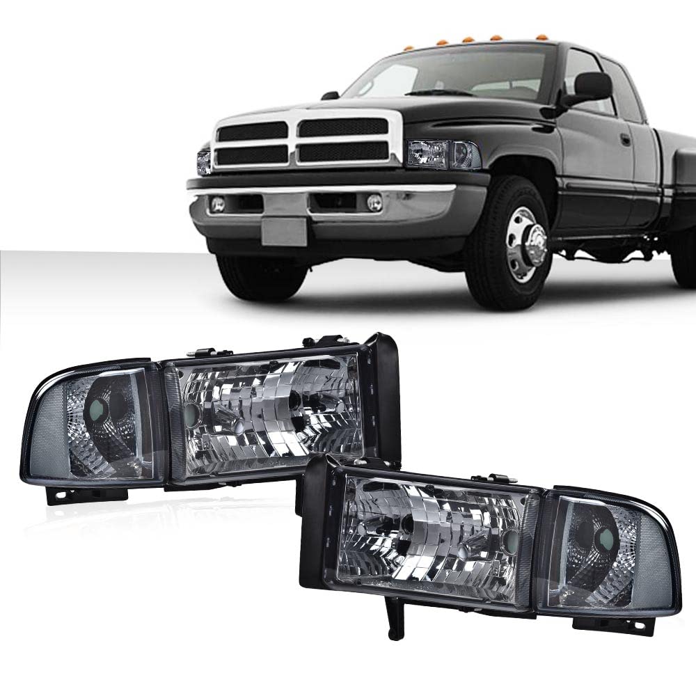 Cheda Front Headlights Assembly Headlamp, Compatible With 1994-2002 Dodge Ram 1500 2500 3500 Black Housing Clear Corner Headligh