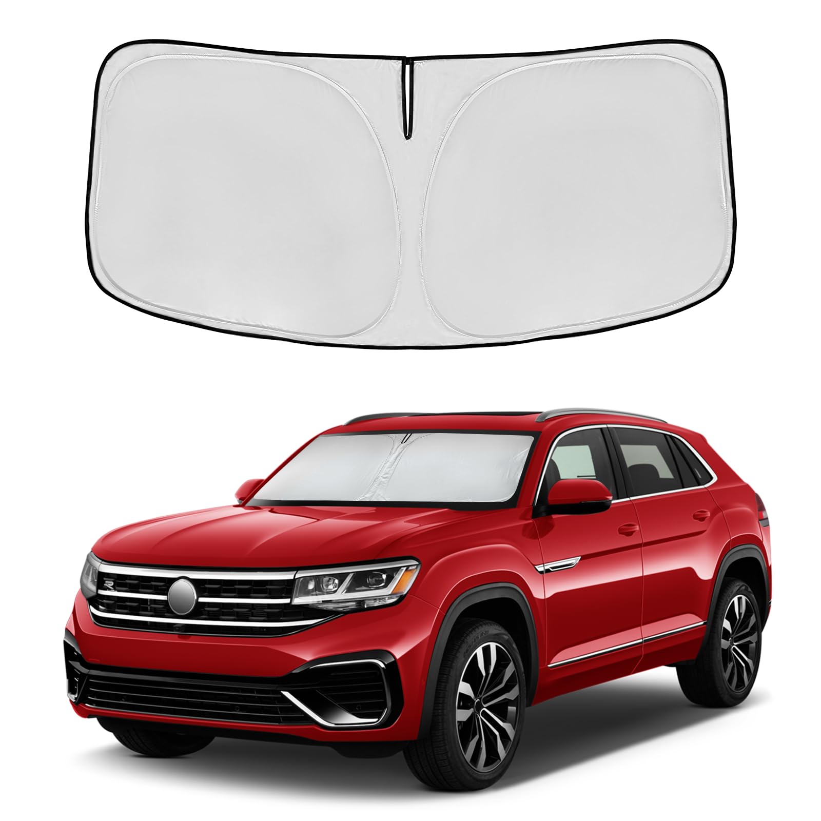 Windshield Sun Shade For Volkswagen Atlas 2018-2025 Double Layer 240T Front Window Shade Custom Fit Atlas Sun Visor Foldable Sha