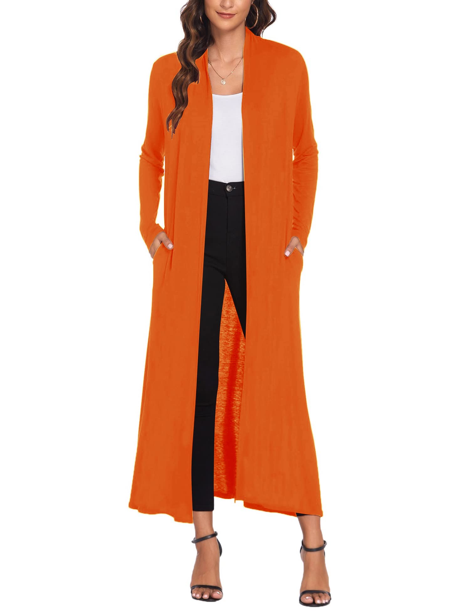 Bluetime Women Plus Size Casual Open Front Maxi Cardigans Lightweight Long Sleeve Soft Drape Duster (XXL  Orange)-New