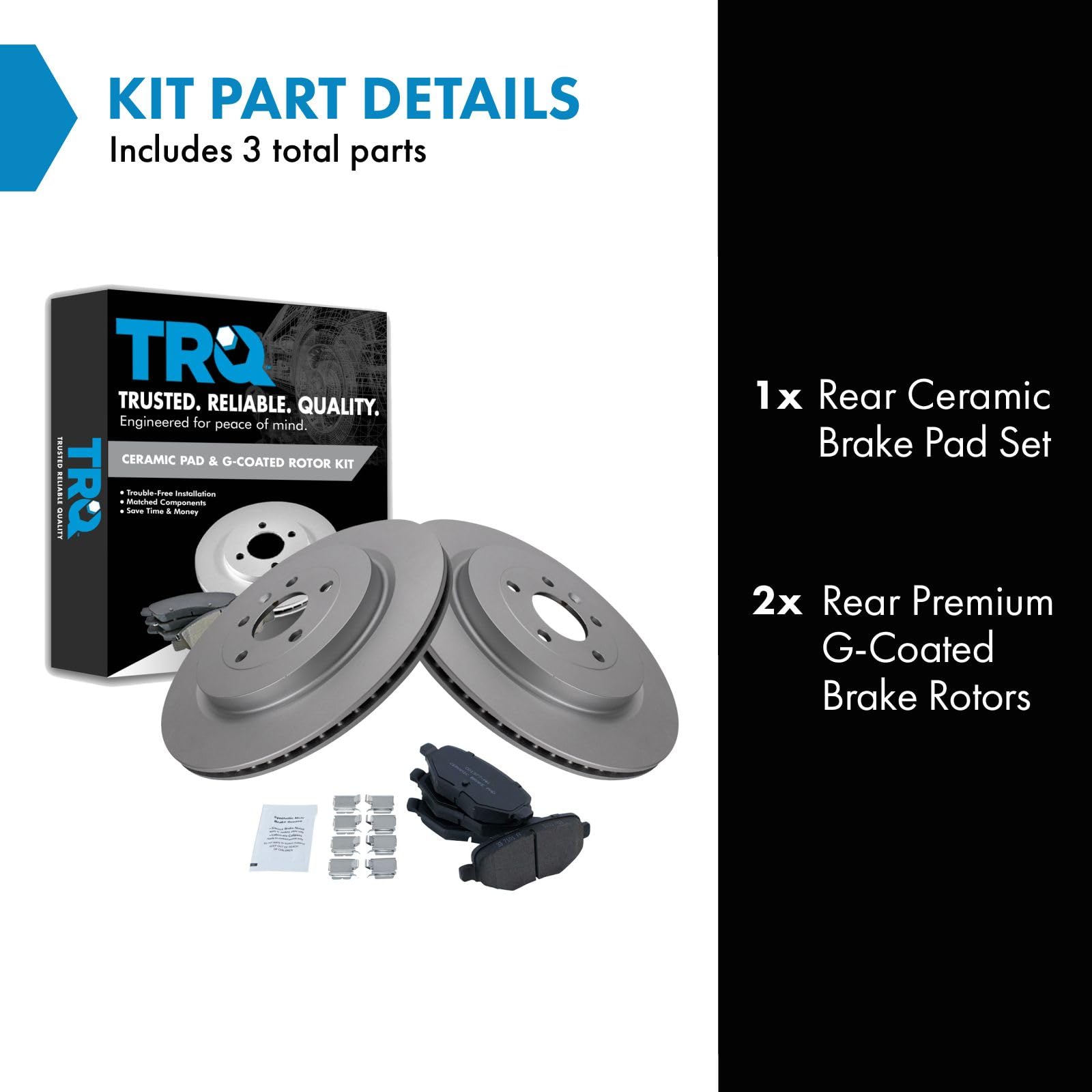 Trq Rear Brake Pad & Rotor Kit Brake Pads Brake Rotor Ceramic Premium G-Coated Compatible With 2013-2019 Ford Explorer Flex Poli