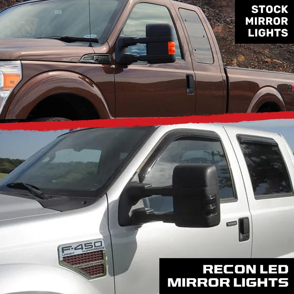 Recon - Fits 08-16 Super Duty (F250, F350, F450) Side Mirror Lenses Ultra Bright White Or Amber Led Lights - Smoked Lens (Amber Led)