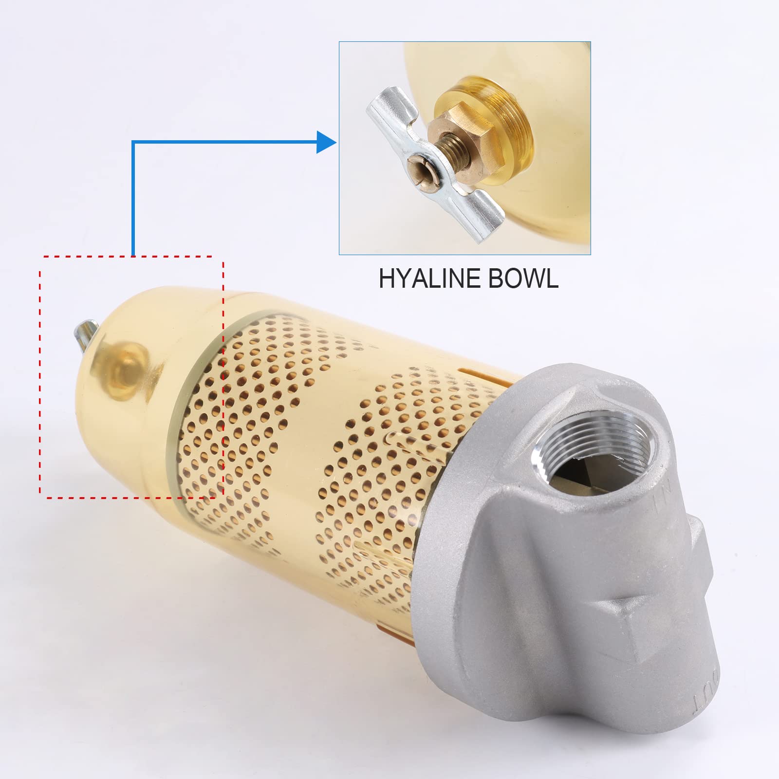 Dicmic 496 Fuel Tank Filter Assembly With Wrench Replacement For Gasoline And Diesel Water Separate 30 Micron Max 25 Gpm 150 Psi With 1” Npt Top Cap Replace# B10-Al