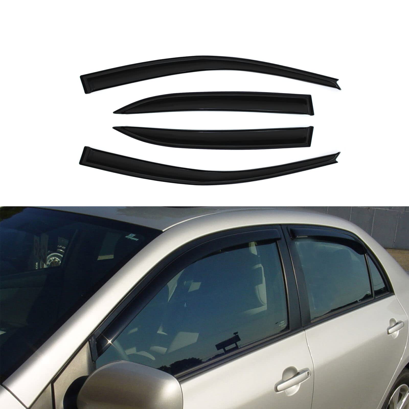 Gldifa Smoke Window Visors Compatible With 2003-2008 Toyota Corolla Sun/Rain Guards Wind Deflector 4Pcs 94620