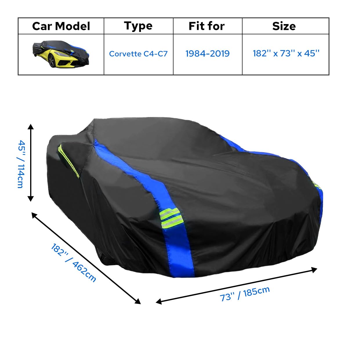 Avecrew For Chevrolet Corvette C4/C5/C6/C7 Car Cover Waterproof All Weather For Automobiles, Outdoor Full Exterior Covers Fit 19