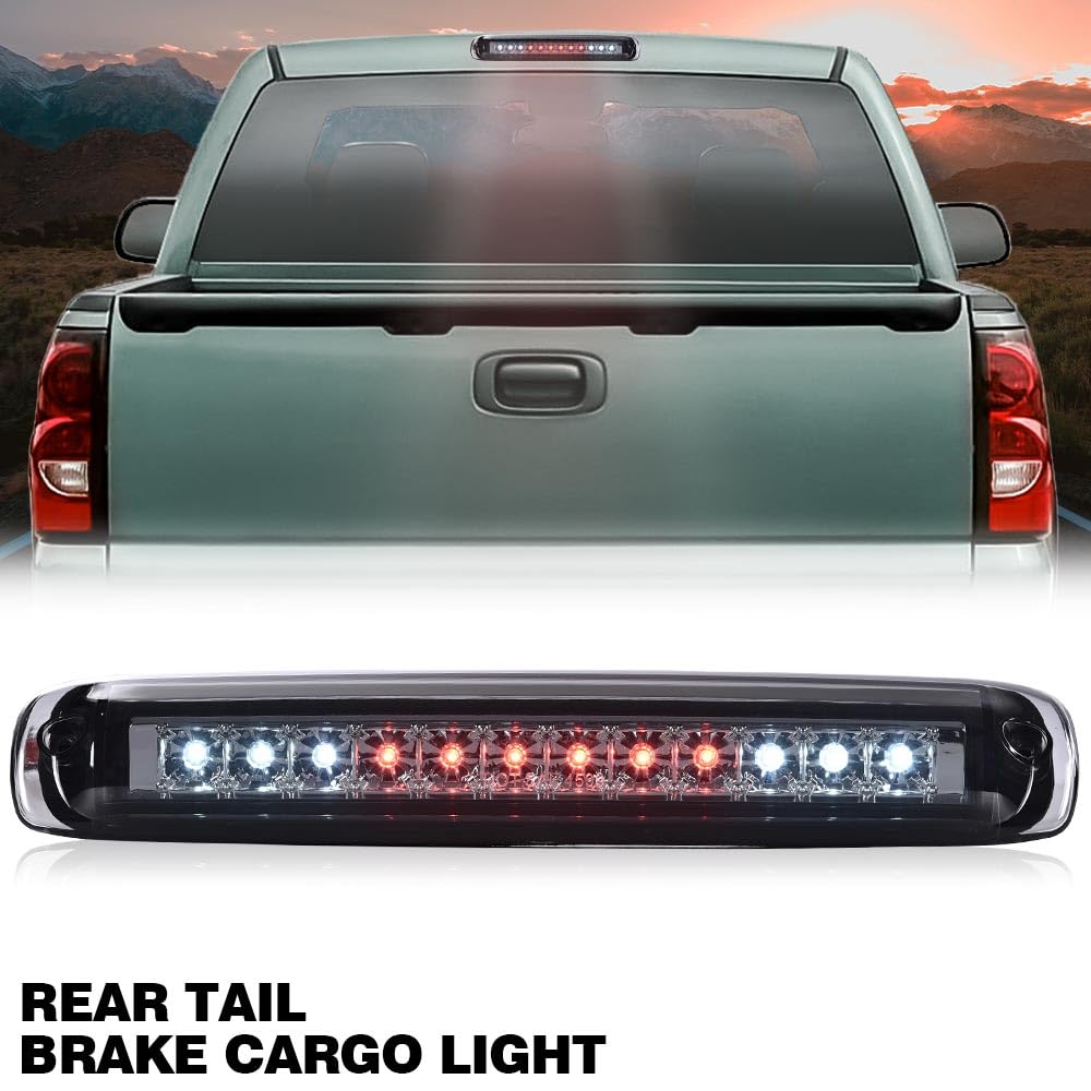 Cheda Third 3Rd Brake Light Compatible With Chevy Silverado/Gmc Sierra 1999-2006, 2007 Classic Smoky Lens Chrome Housing Led Bar