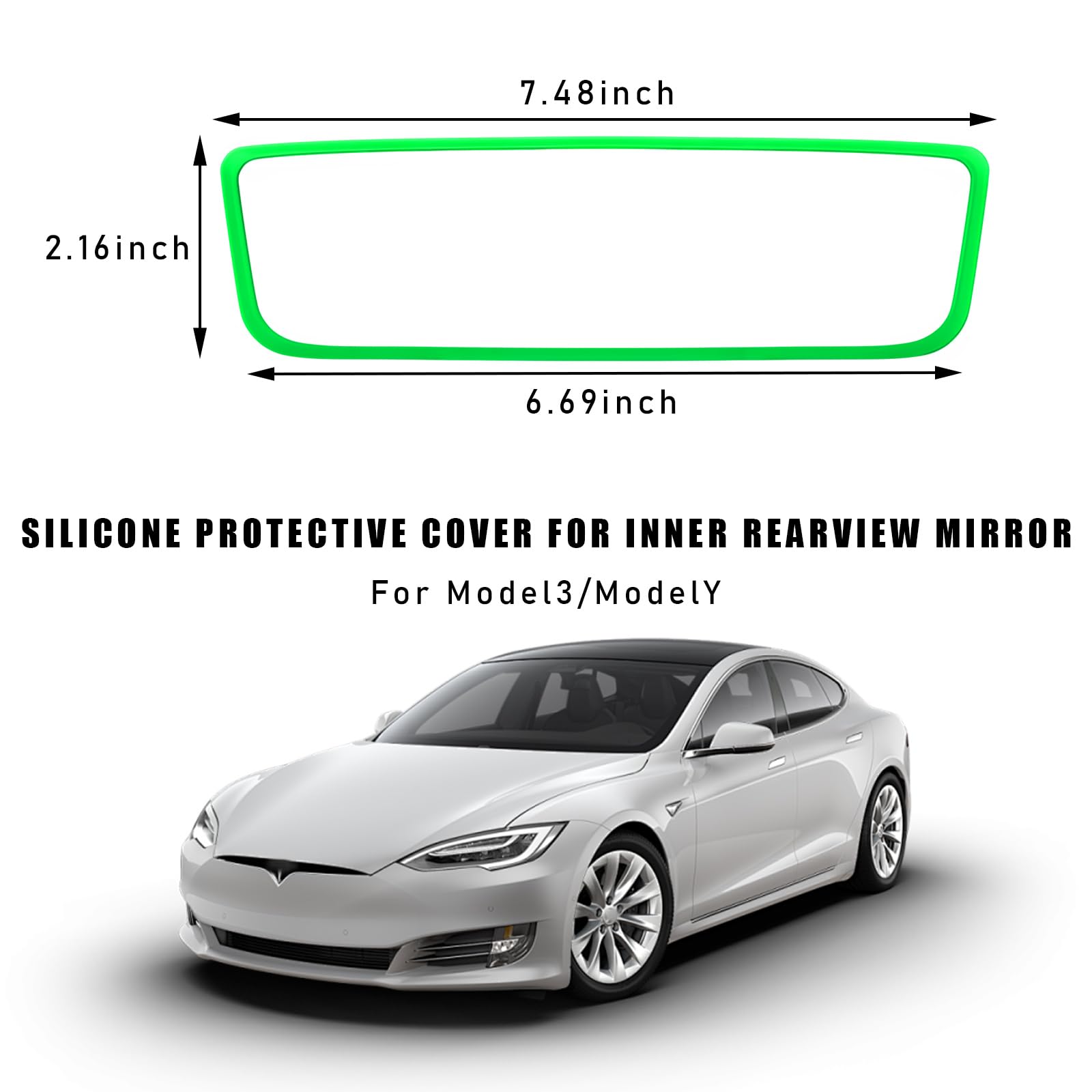 Suvnie Car Rear View Mirror Protector Frame, Silicone Auto Edge Protective Cover Compatible with Model 3 Y, Interior Decor Acces