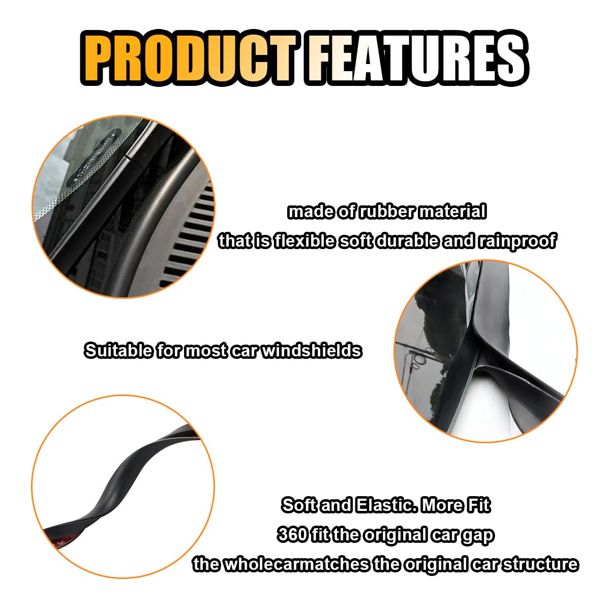 Car Front Windshield Rubber Seal Strip, 1.7M/5.6Ft Car Weather Stripping Seal Strip Waterproof And Soundproof Cuttable Windshiel