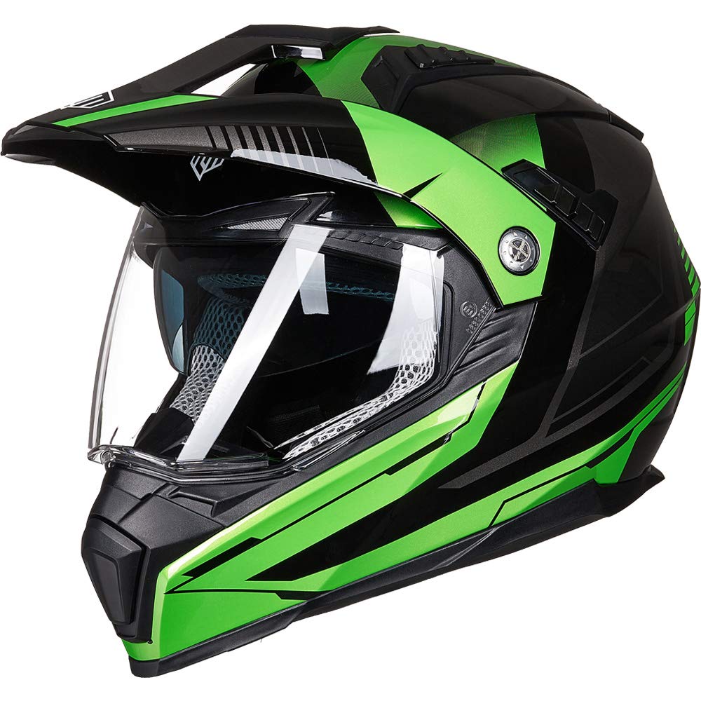 Ilm Off Road Motorcycle Dual Sport Helmet Full Face Sun Visor Dirt Bike Atv Motocross Casco Dot Certified Model 606V(Green, S)