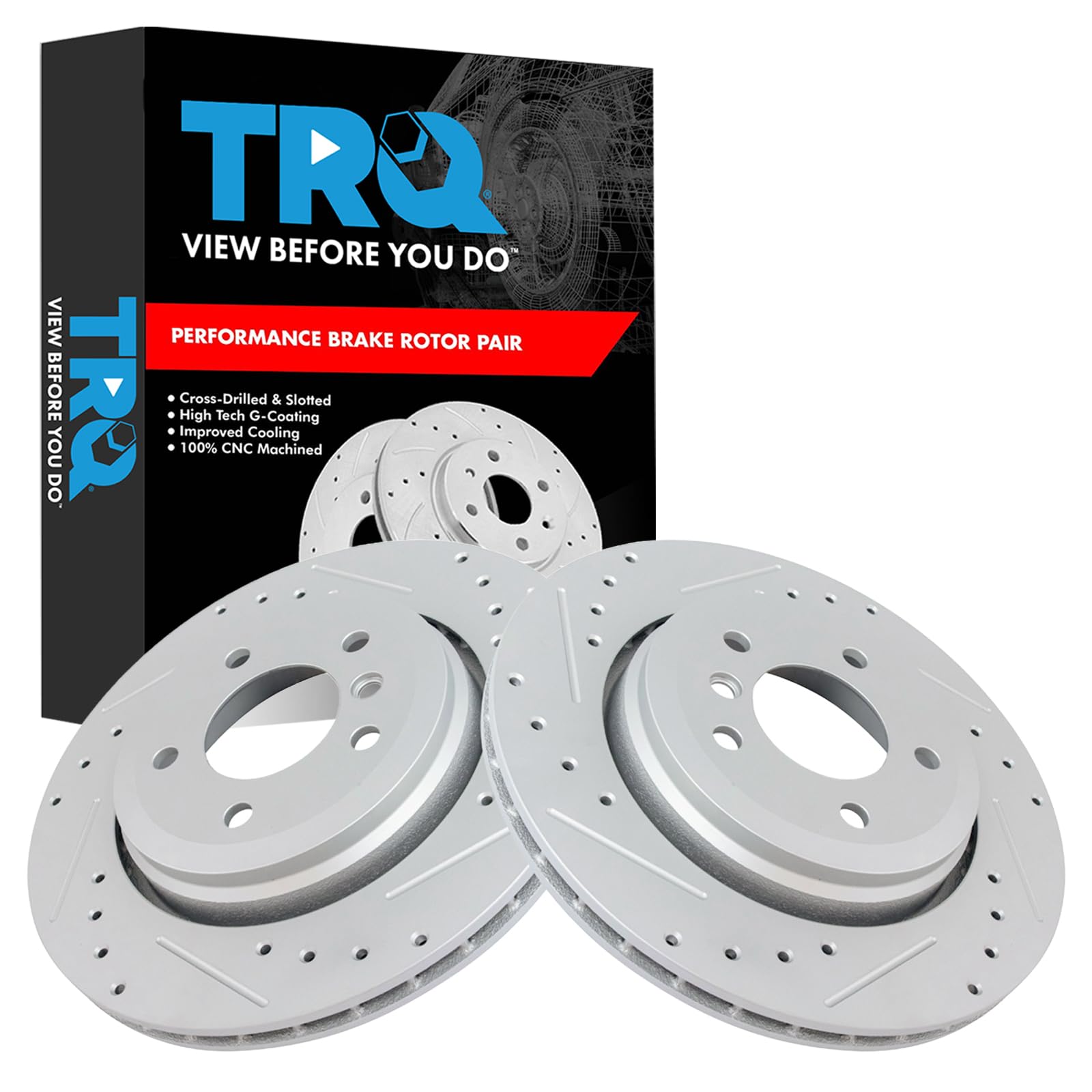 Trq Rear Performance Brake Rotors Set Premium G-Coated Compatible With 2001-2006 Bmw 330Ci 2001-2005 330I 330Xi