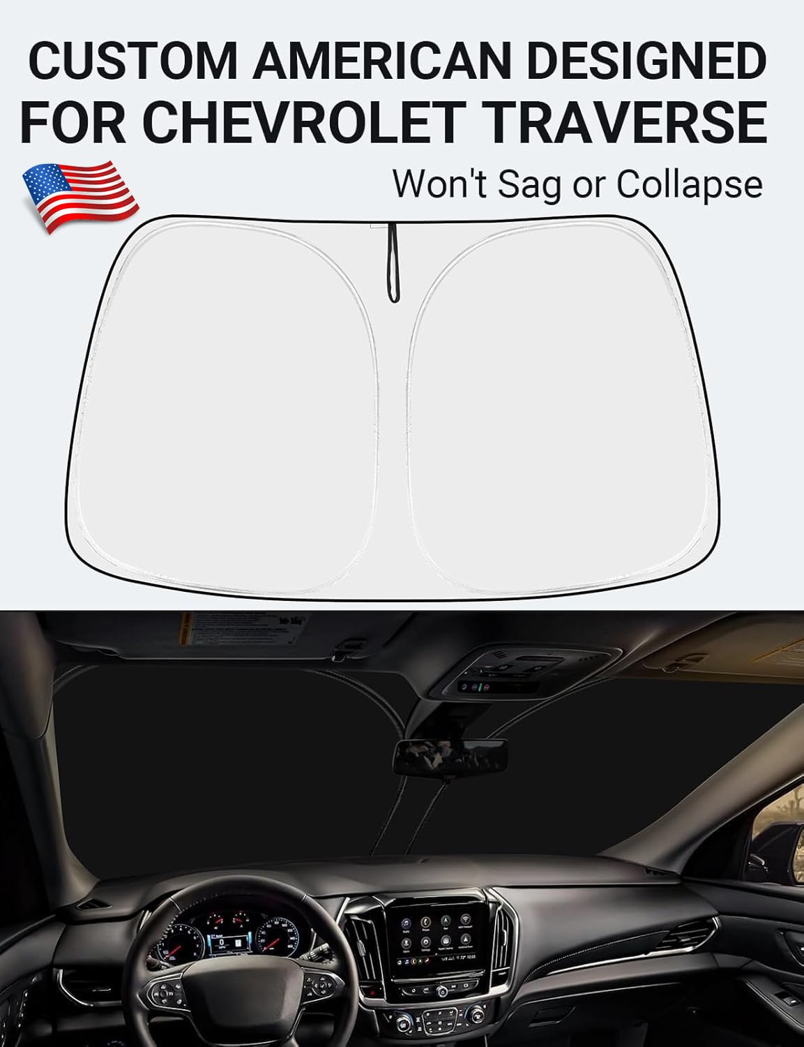 Proadsy Front Windshield Sun Shade Foldable Sunshade Protector Custom Fit 2018-2024 Chevrolet Traverse Ls, Lt, Rs, Redline, Prem
