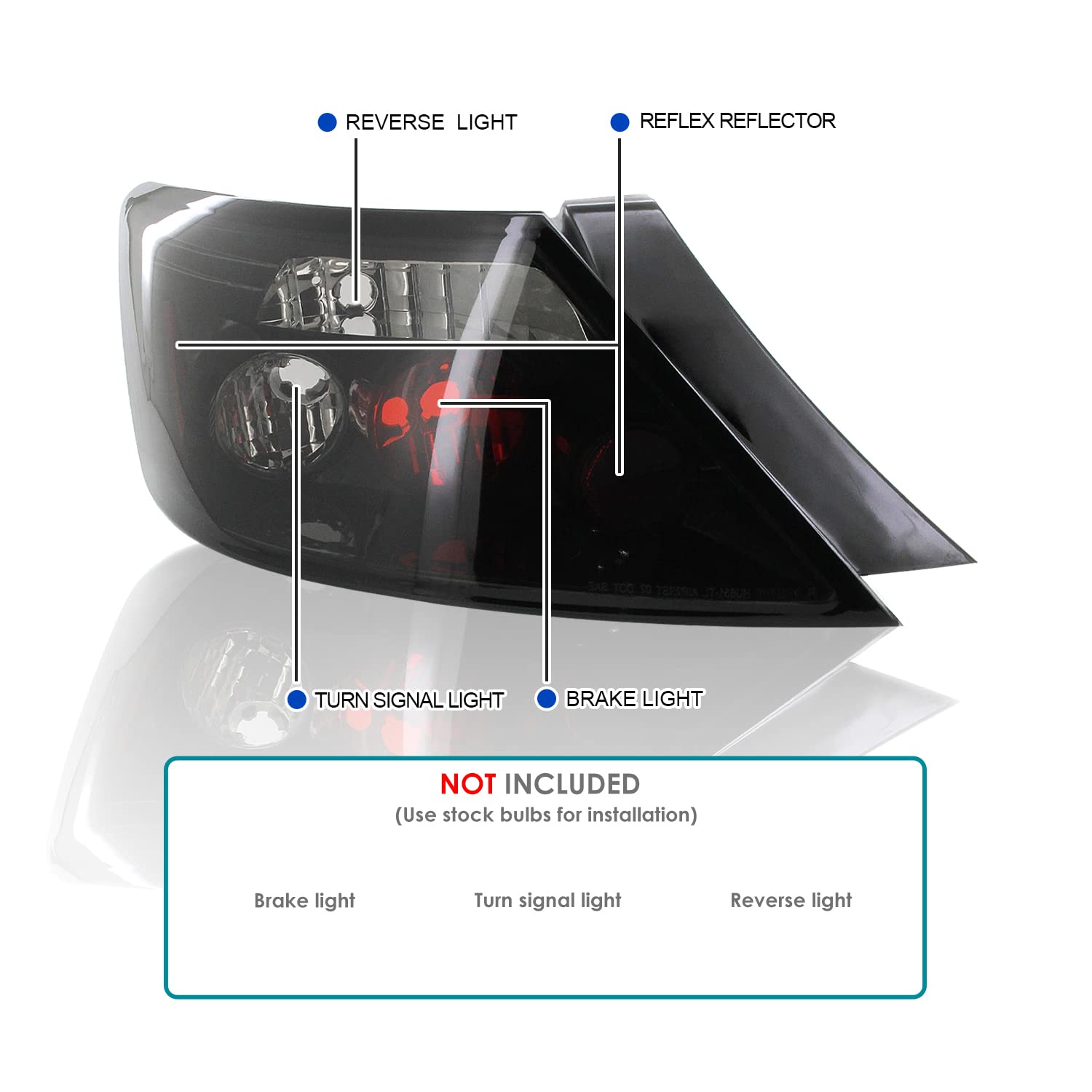 Spec-D Tuning Smoke Lens Glossy Black Housing Tail Brake Lights Compatible with 2006-2011 Honda Civic Coupe 2 Door, Left + Right Pair Assembly