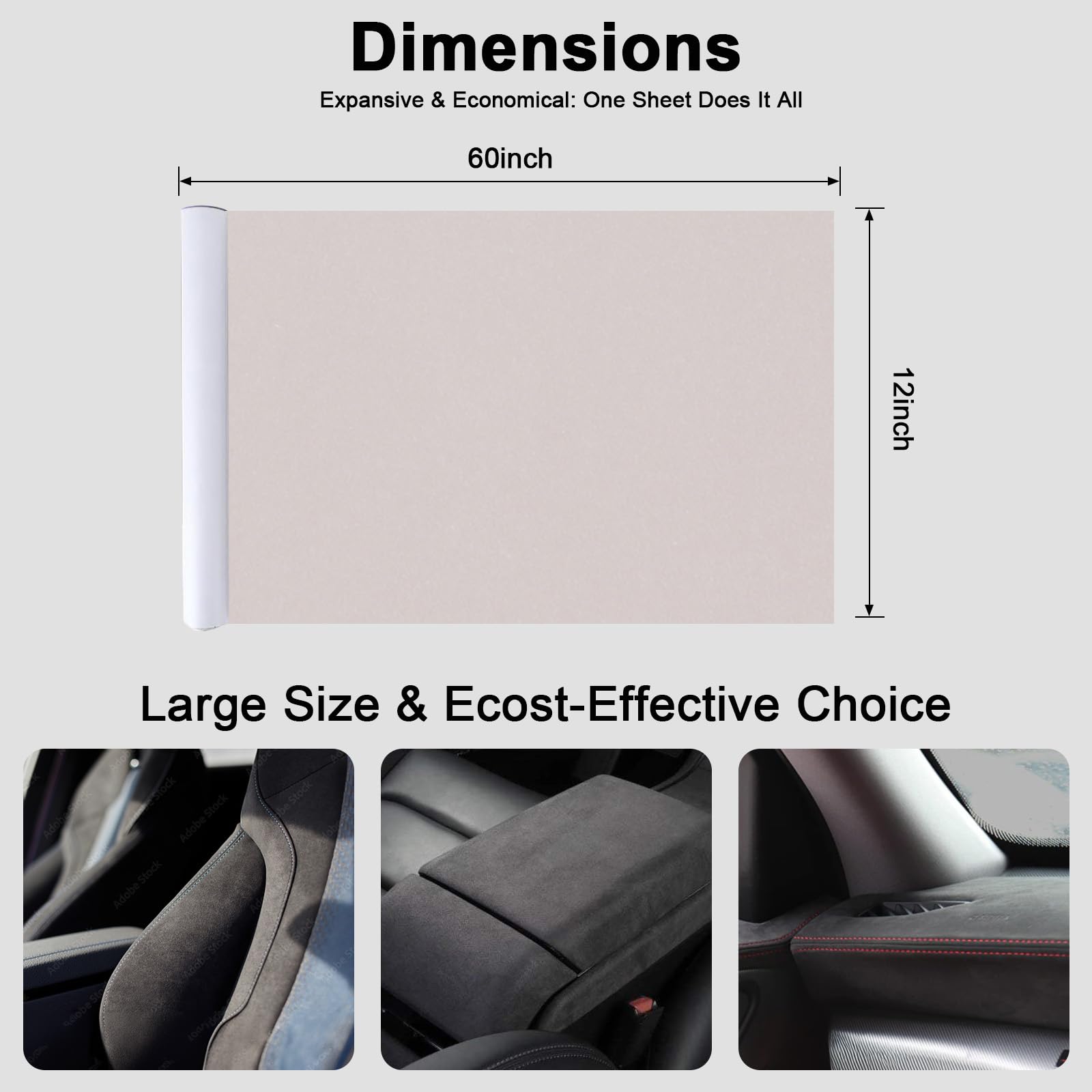 RadiantDecor Premium Beige Suede Fabric Wrap - 12x60 inch Suede Wrap for Car Interior - Self-Adhesive Microfiber and Synthetic L