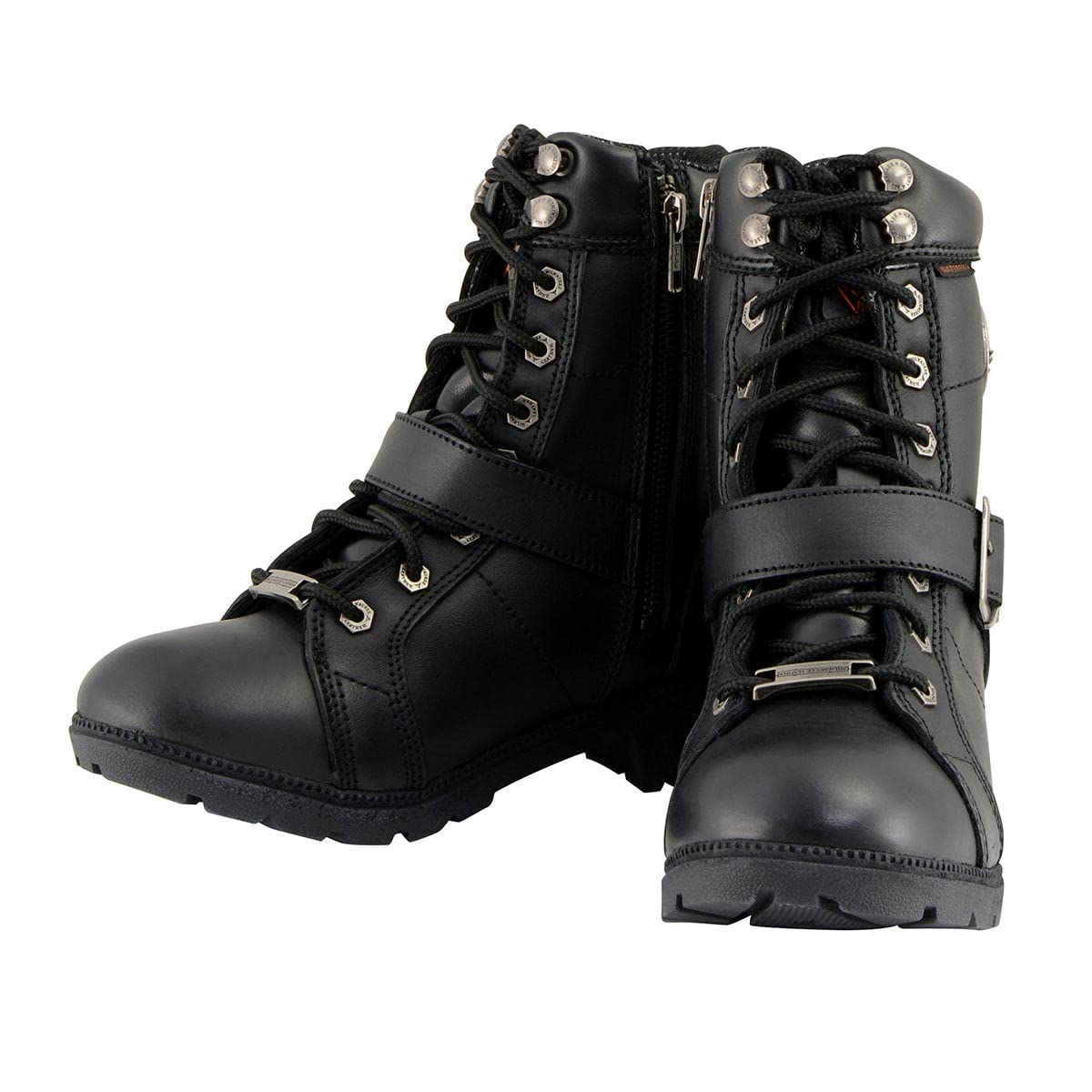 Milwaukee Leather MBL9326WP Women's Premium Black Leather Lace-Up Waterproof Motorcyle Rider Boots - 8
