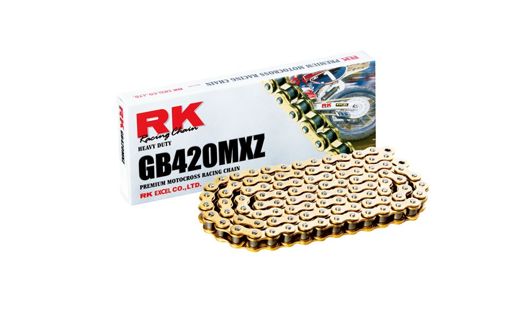 RK Racing Chain GB420MXZ-116 (420 Series) Gold 116 Link Heavy Duty MX/SX Racing Non O-Ring Chain with Connecting Link