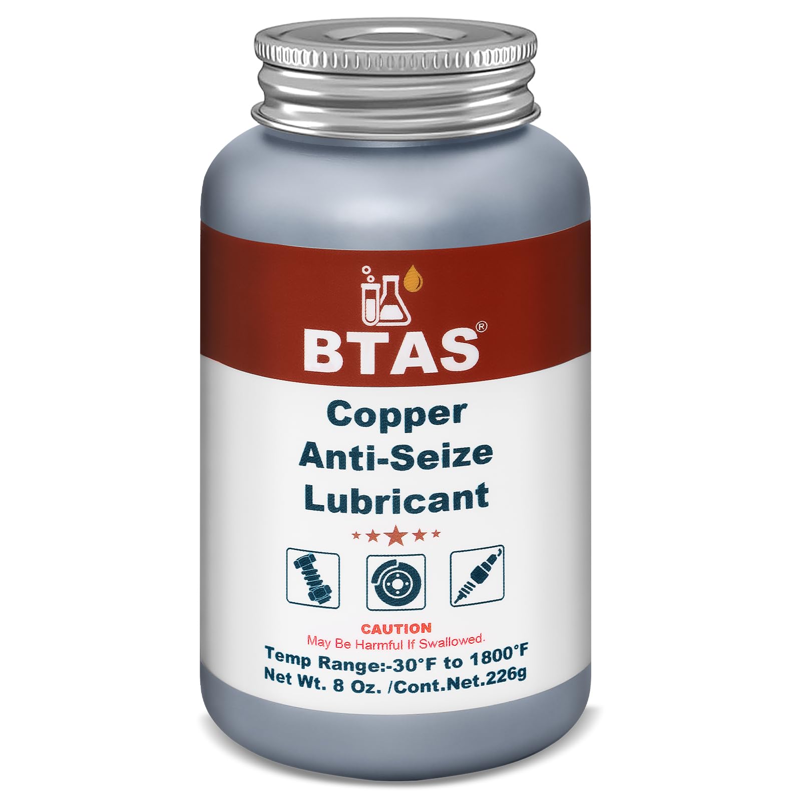 Btas Copper Anti-Seize Lubricant 8 Oz With Top Brush For Automotive Brake Calipers Hubs Spark Plug Threads Bolts And Nuts,Resist